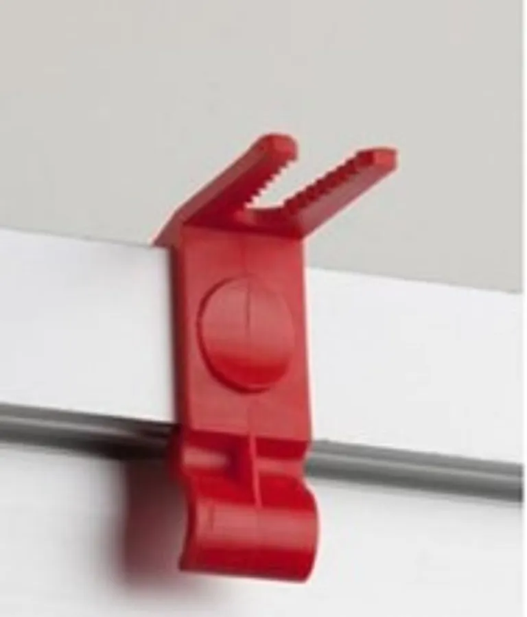 Slangeholder i rød plast, for Uniskinne 10x30mm. Min. best 40 st